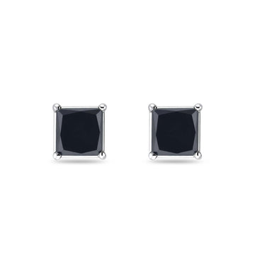 Solitaire Princess Cut Stud Earrings Simulated Black CZ 925 Sterling Silver